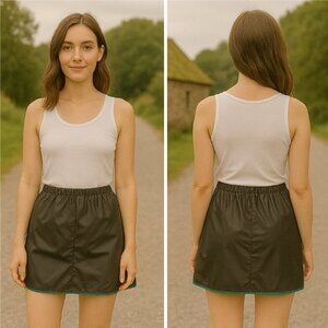 Glossy Black Mini Skirt with Green Trim – Sleek & Modern